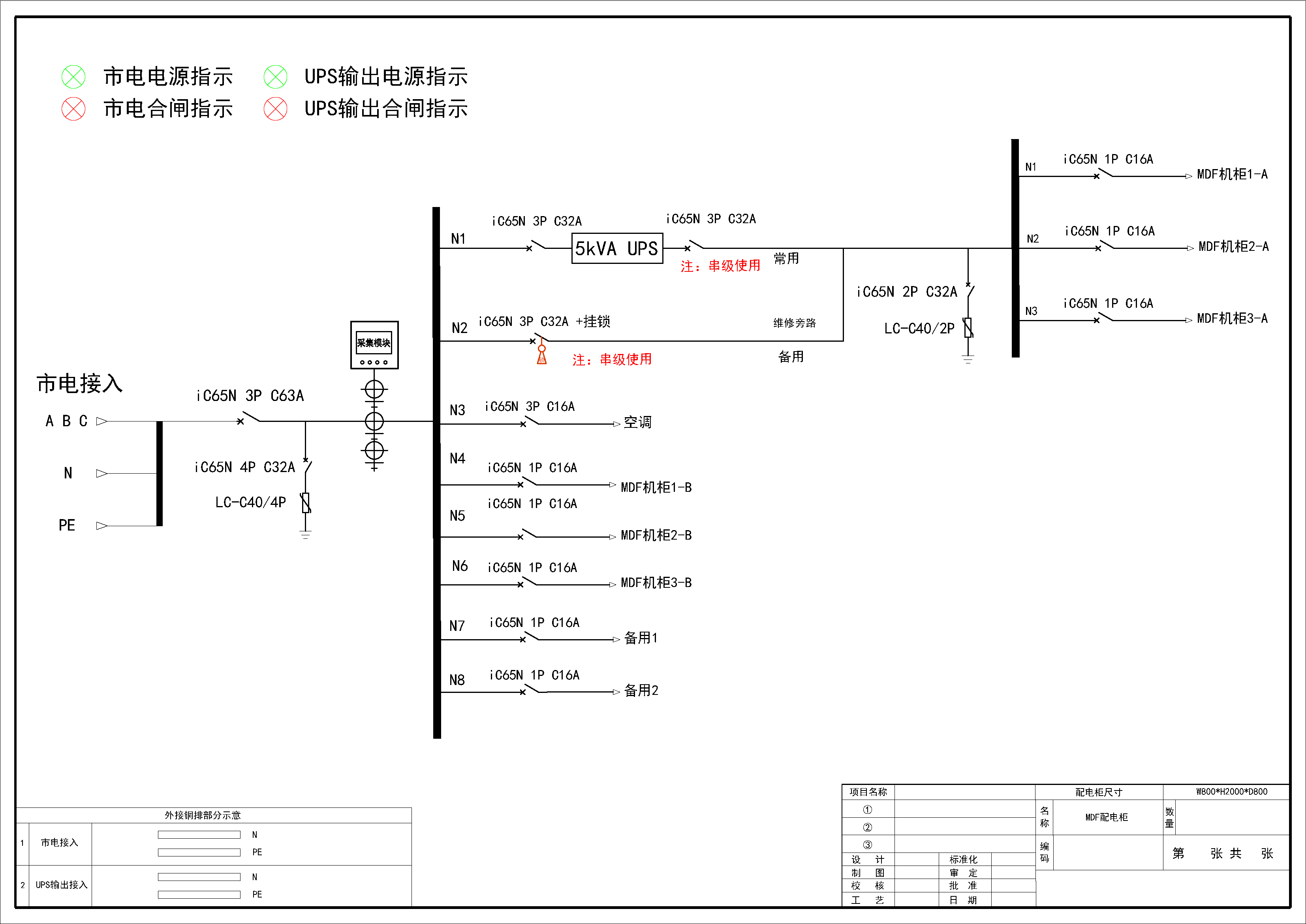 5kVA 三进单出UPS输入输出一体柜 施耐德 63A 4P  9回路